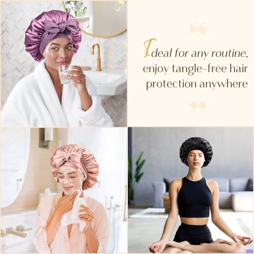 YANIBEST Silk Bonnet for Sleeping Women, Satin Hair Bonnet with Tie Band, Night Sleep Cap Wrap for All Hair Types Purple