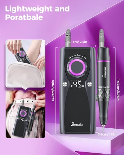 Electric Nail Drill Professional Kit: 45,000 RPM USB Rechargeable Efile Nail Drill Nail File with 12 Bits for Polishing Gel/Acrylic Nails- Portable Manicure Tool Set for Salon/Home-Black