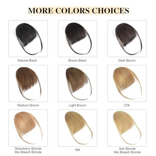BOGSEA Clip in Bangs Real Human Hair Bangs Hair Clip with Temples Hairpieces for Women Natural Looking Fringe Hair Extension for Daily Wear(Wispy Bangs, (Black))