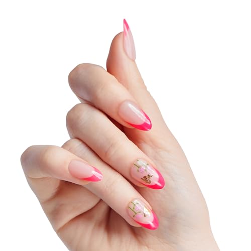 WICKED X imPRESS Press On Nails, New Improved Adhesive, Up To 10 Day Hold, ‘Unlikely Friendship’, Pink, Medium Almond, Includes 30 Fake Nails, 1 Prep Pad, 1 Manicure Stick, 1 Mini File