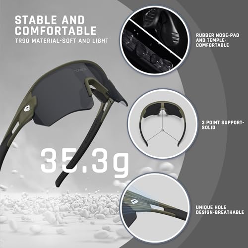TOREGE Z87 Sunglasses for Men Women Cycling Fishing Running Driving Baseball Anti-fog Sports Sunglasses UV Protection 02EV (Army Green&Black&Gray Lens)
