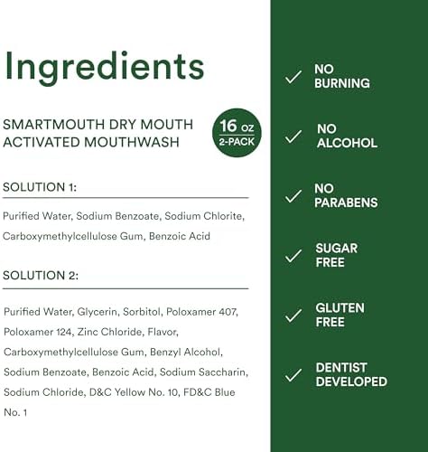 SmartMouth Activated Dry Mouth Mouthwash, Dry Mouth and Bad Breath Relief, Mint, 16 fl oz, 2 Pack