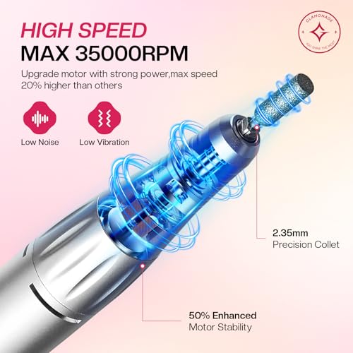 Electric Nail Drill Machine: Professional 35000 RPM E File Kit for Acrylic Gel Polish Removal Portable Manicure with Bit Home Salon