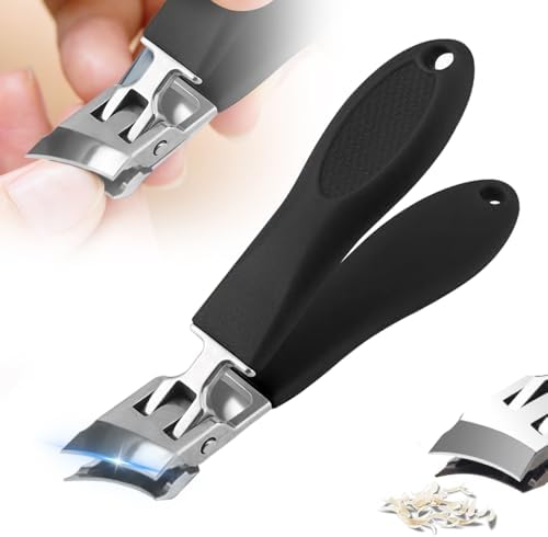 Wide Jaw Opening Anti-Splash Slanted Nail Clipper, 2025 New Fingernail and Toenail Clippers for Ingrown Nails, Long Handle Splashproof Nail Clippers, Wide Mouth Toe Nail Clippers (Black, 1PC)