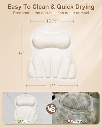 Bath Pillows for Tub, Bath Pillow Luxury Bathtub Pillow for Head and Neck Support, 4D Silicone Bath Tub Pillow with 35 Non Slip Suction Cups, Bath Accessories Spa Gifts for Women Men, White