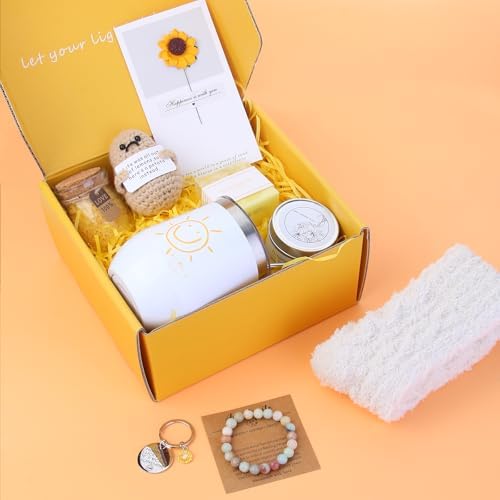 Birthday Gifts for Women - Sunshine Cheer Up Gift Box for Her, Unique Self Care Relaxation Set, Get Well Soon Gift Baskets for Mom, Sister, Best Friend, Coworker, Female, Bestie