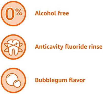 Amazon Basics Kids Mouthwash with Fluoride, Anticavity, Alcohol-Free Bubble Gum, 18 fl oz (Pack of 4)