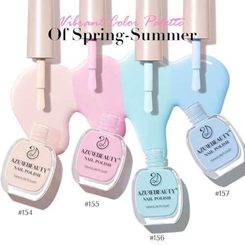 AZUREBEAUTY Nail Polish Set, 4 Colors Pastel Spring Macarons Pink Blue Green Yellow Quick Dry Natural Easter Gift Fingernail Lacquer Strengthening Kit with Top Coat DIY Salon at Home