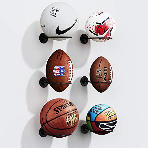S SUCHEK Basketball Holder Wall Mount, Ball Holder Wall Mount, Ball Display Wall Storage for Basketball, Soccer Ball, Volleyball, Football, Rugby(6 Pieces, Black)