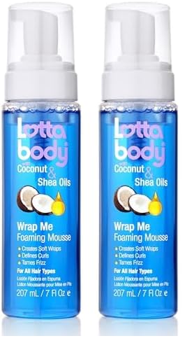 Lottabody Coconut Oil and Shea Wrap Me Foaming Curl Mousse, Creates Soft Wraps, Hair Mousse for Curly Hair, Defines Curls, Anti Frizz, 7 Fl Oz (Pack of 2)