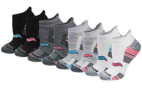 Saucony Women's RunDry Performance 8, 16 Heel Tab Athletic Socks, S-L, Grey Fashion (8 Pairs), Small