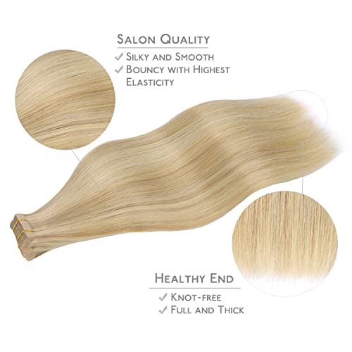 WENNALIFE Tape in Hair Extensions Human Hair, 20pcs 50g 18 inch Light Blonde Highlighted Golden Blonde Remy Hair Extensions Straight Human Hair Tape in Extensions Skin Weft