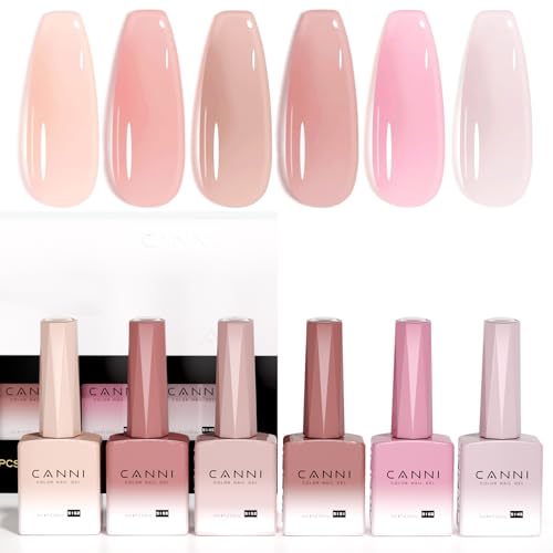 CANNI 6 Colors 9 Ml Sheer Jelly Pink Gel Nail Polish Set- Neutral Transparent Pink Colors Gel Polish Kit, Soak Off LED Nail Gel Manicure Kit DIY at Home Salon Gifts