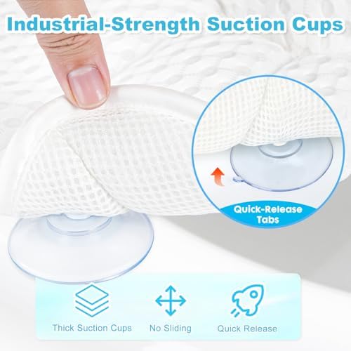 Bath Pillows for Tub, Bath Tub Pillow for Support Neck/Back/Shoulder, 6 Non-Slip Suction Cups & Hook & Soft 4D Air Mesh Fabric - Fits All Bathtubs Shapes