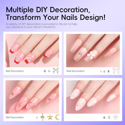 PEACECOLOR Gel Nail Kit Almond, 240Pcs Almond Clear Nail Tips with Portable U V Light, 2pc Pink Nude Jelly Gel Polish with Nail Glue Top Coat Easy Nail Extension Set DIY Nails Art Gift for Women