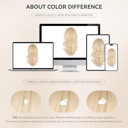 14 Inch Blonde Ponytail Extension - Wavy Pony Tails Hair Extensions, Claw Clip Ponytail Extension, Synthetic Hair Extensions Ponytail, Clip on Ponytails for Women (Dark Blonde With Beige Highlights)