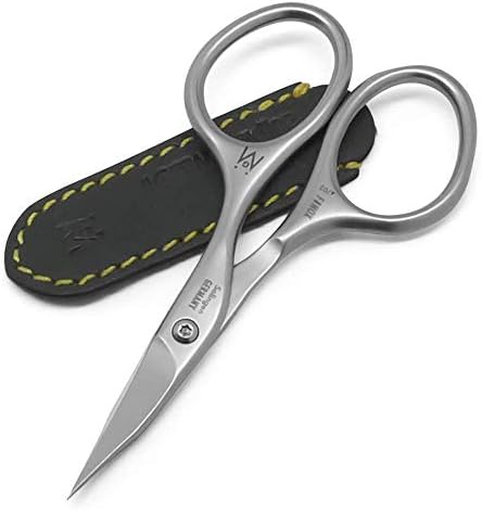 GERMANIKURE Nail and Cuticle Scissors - FINOX Stainless Steel Professional nail scissors for nail tips - nail scissors curved Manicure Tools in Leather Case - Ethically Made in Solingen Germany - 4702