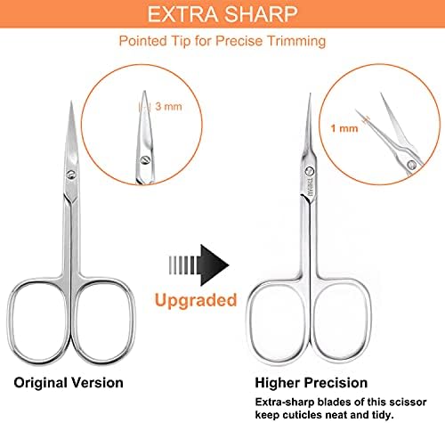 THRAU Cuticle Scissors Extra Fine for Manicure and Pedicure, Curved Blade Nail Scissors, Precise Pointed Tip Grooming Kit for Eyebrow, Eyelash, Trim Nail and Dry Skin, Small Scissors