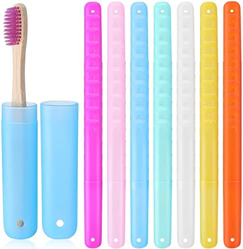 90 Pack Travel Toothbrush Case Holder Bulk Breathable Portable Toothbrush Storage 7 Assorted Color Plastic Toothbrush Container for Home Outdoor Traveling Trip Camping, 8 x 1.2 Inch