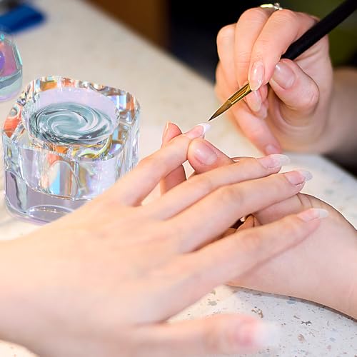 Udefineit Nails Tips Art Dappen Dish with Lid, Heavy Duty Crystal Glass Liquid Powder Dappen Monomer Cup, Dazzling Colorized Glaze Nail Art Brush Washing Container for Professional & Home Use