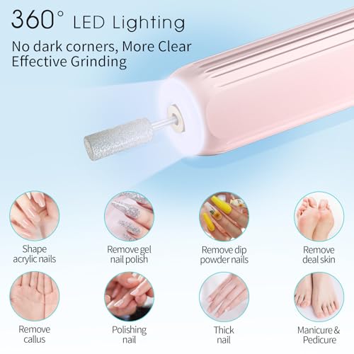 Electric Nail Drill, Professional Manicure Pedicure Kit, Cordless Electric Nail File Set, Rechargeable Pedicure Tools for feet, 3 Speeds Hand Foot Care Nail Drill for Thick Nail Toenail Cuticle