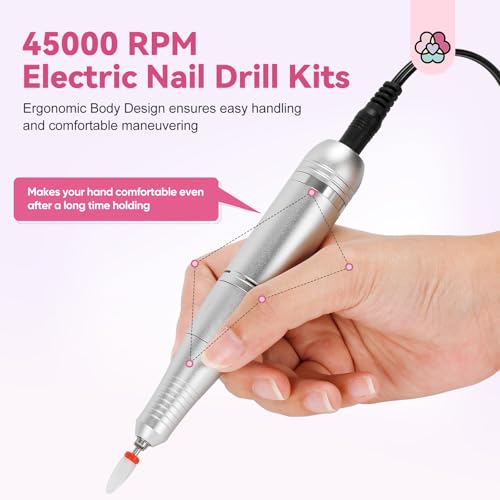SAVILAND Electric Nail Drill Professional : 45000 RPM Pro Electric Nail File for Acrylic Nails Gel Polishing Removing, Portable Nail Drill for Manicure Pedicure, Nail Kit for Salon Nail Tech Must Have