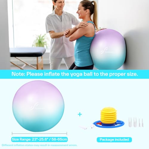 Sportneer Extra Thick Exercise Ball - 25.6''Yoga Ball with Quick Pump - Anti-Burst and Slip Resistant Fitness Ball Chair for Pregnancy and Physical Therapy (Blue Purple)