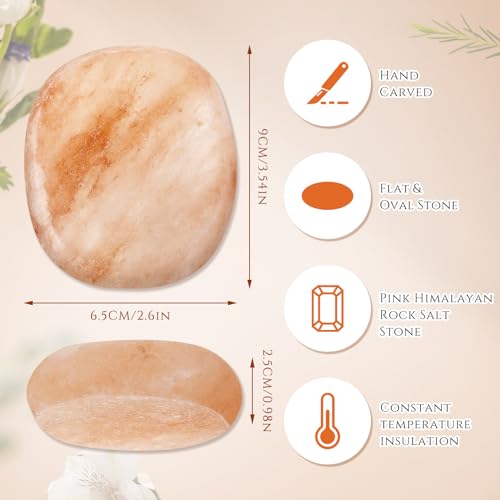 6 Pcs Flat Oval Massage Stone 3.5 x 1 x 2.6 Crystal Hand Carved Stone for Massage Therapy Himalayan Salt Massage Rocks Natural Pink Heated Warmer Stone for Spa Massage Salt and Sugar