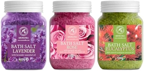 Bath Salts Set 42 Oz - Lavender - Rose - Eucalyptus - 100% Bath Salts - Lavanda Rosa Eucalitpus Salt - Best for Good Sleep - Stress Relief - Bathing - Body Care - Beauty - Relaxation - Spa