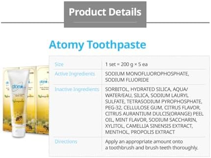 Atomy Toothpaste Natural Oral Care with Propolis & Green Tea Extract 5 x 200g