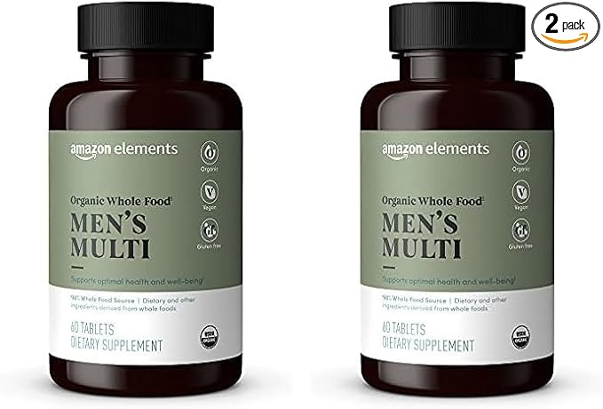 Amazon Elements Organic Whole Food Men's Multi, 60 Tablets (Pack of 2)
