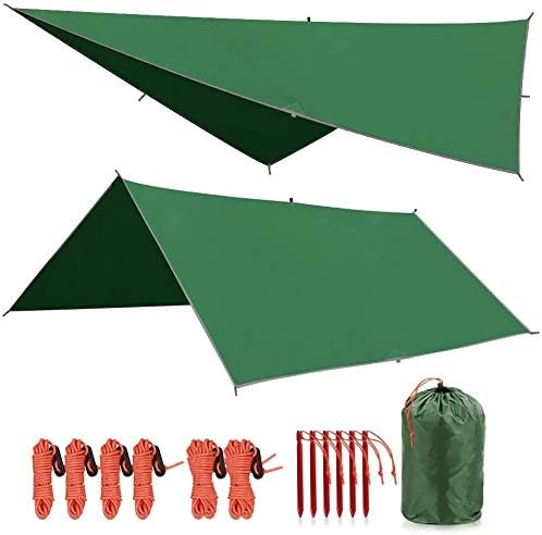REDCAMP Hammock Rain Fly Camping Tarp Waterproof, 10x10ft Lightweight Backpacking Rain Tarp Shelter for Hiking Outdoor, Green