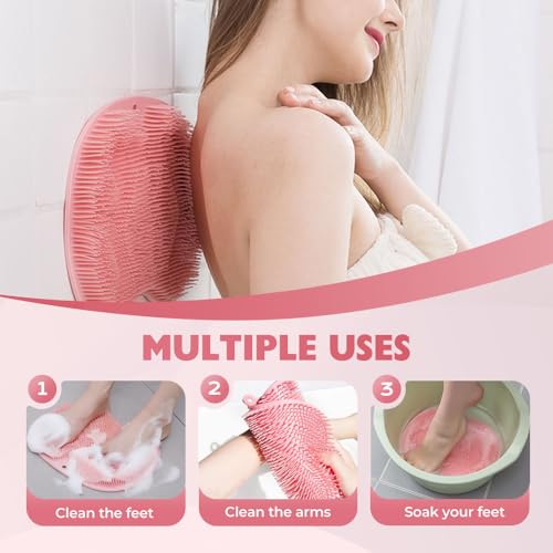 Shower Foot Scrubber, 2025 New Shower Back Scrubber with Non-Slip Suction Cups, and 2pcs Super Soft Sunflower Suction Cup Bath Ball, Wall Mounted Slip Scrubber for Men and Women for Cleaning