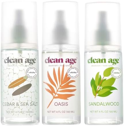 Aluminum Free Deodorant & Body Spray for Whole Body - 3 Pack 4oz ea - Cedar, Oasis and Sandalwood - Clean Deodorant and Body Spray for Teen Boys and Girls - With AHA Fights Body Acne
