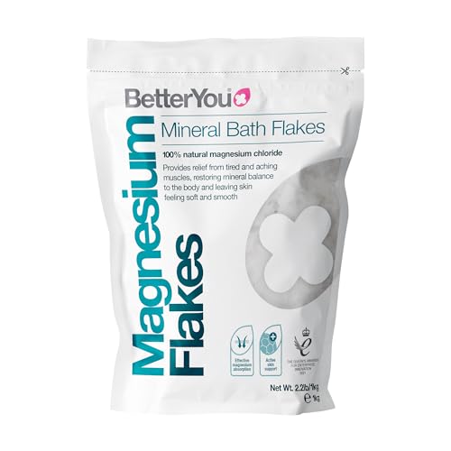 BetterYou Magnesium Mineral Bath Flakes - Mineral Bath Salts with Magnesium Chloride - Foot Bath or Body Bath Soak - Safe On Sensitive Skin - 2.3 lb