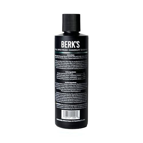 Berk's Full Spectrum Dandruff Shampoo with Coal Tar, Salicylic Acid, Sulfur, and Rosemary Oil, 8 Fl Oz
