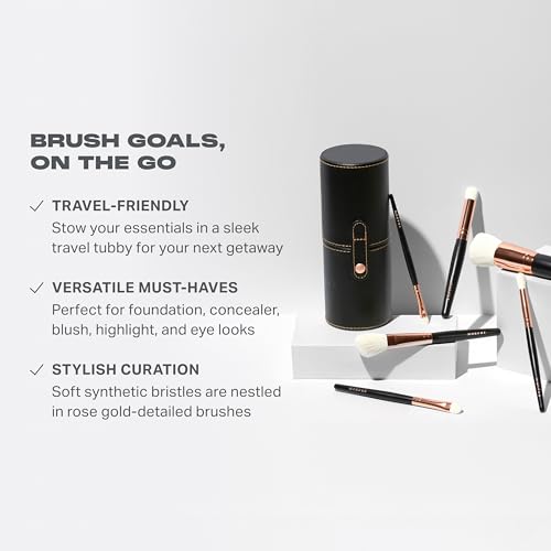 Morphe Rose Away Makeup Brushes - 6 Piece Make Up Brush Set of Eye and Face Brushes - Made with Synthetic Bristles and Includes Makeup Brush Case (6 Count)