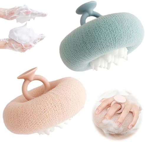 Super Soft Sunflower Suction Cup Bath Ball, 2025 Upgraded 2-in-1 Sunflower Bath Ball, Exfoliating Shower Sponge Cleaning Brush with Suction Cup Shower Sponges for Women Men (Apricot+Green)