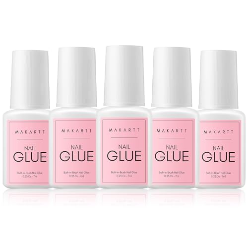 Makartt Super Strong Nail Glue for Press on Nails: Acrylic Nail Tips-Fake Nails-Salon Quality Brush On Nail Glue-Quick Dry Easy Application No Need for Nail Lamp Durable & Long-Lasting 7ML 5Pcs
