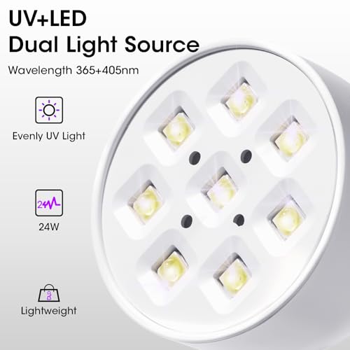 Gellen Gooseneck U V Lamp for Gel Nails, Rechargeable Flash Cure Lamp, 365+405nm 24W Nail UV Light, Smart Sensor Cordless Mini U V Light for Nail Art