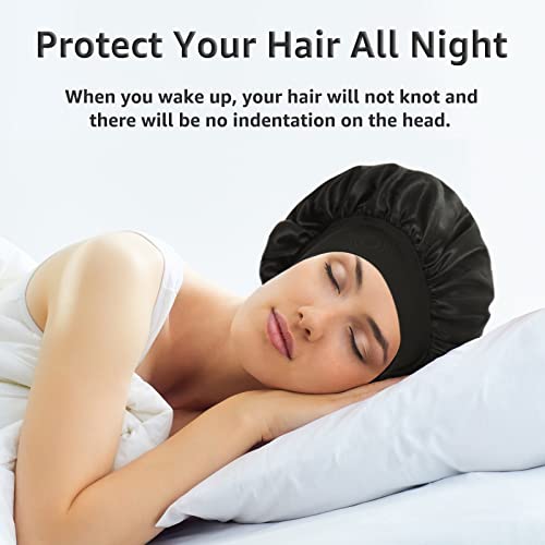 5 Pack Satin Bonnet Silk Bonnet for Sleeping Women, Hair Sleep Bonnets for Women, Wide Soft Band Large Sleep Cap for Curly Hair Braids