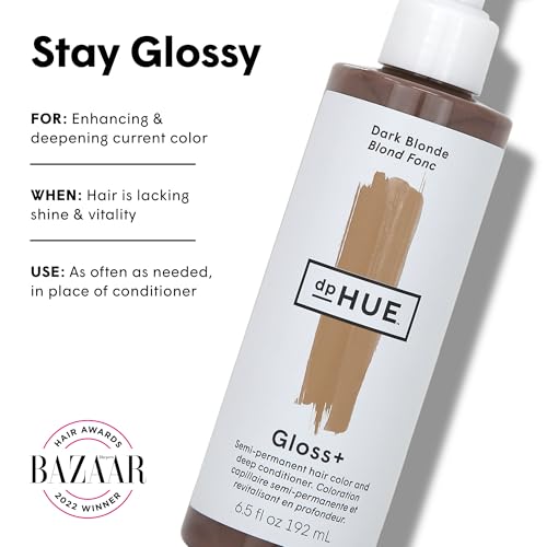 dpHUE Gloss+, Dark Blonde - 6.5 oz (8-12 Applications) - Semi-Permanent Hair Color & Conditioner - Lasts Up to Eight Washes - Paraben, SLS & SLES Sulfate Free - Vegan, Leaping Bunny Certified