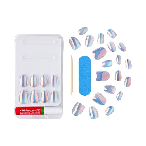 KISS Gel Fantasy, Press-On Nails, Nail glue included, 'Change Chance', Silver, Short Size, Oval Shape, Includes 28 Nails, 2g glue, 1 Manicure Stick, 1 Mini File