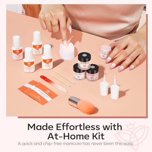 Modelones Dip Powder Nail Kit, 4 Colors Nude Pink Glitter Dipping Starter Set with Liquid and Complete Accessories for French Nails Art Salon DIY at Home Manicure