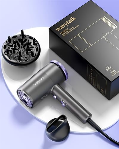 Wavytalk Hair Dryer with Diffuser 1875W Ionic Blow Dryer for Fast Drying with Concentrator Lightweight, Purple.