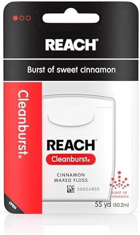 Reach Cleanburst Waxed Dental Floss Cinnamon, 55 Yards (Pack of 12)