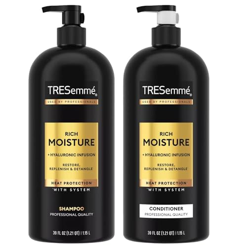 TRESemmé Shampoo & Conditioner Set Rich Moisture with Hyaluronic Infusion - Hair Care to Restore, Softness, Replenish Moisture & detangle - 39 oz. ea with Pump