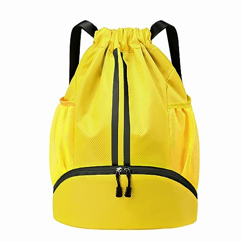 Hoedia Sports Drawstring Backpack - String Swim Gym Bag with Shoes Compartment and Wet Proof Pocket for Women/Men (Yellow)