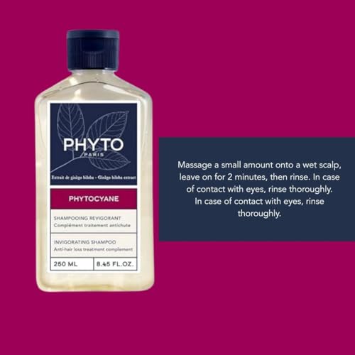 PHYTO|PHYTOCYANE - Thinning Hair Shampoo for Men & Women|Revitalizing Formula with Ginkgo Biloba B Vitamins & Rosemary | Promotes Thicker & Stronger Hair|250ml