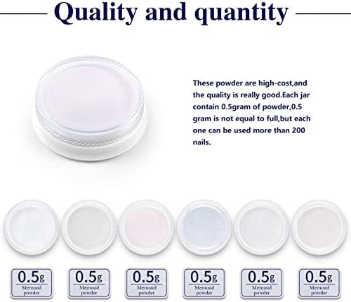 Artdone 6pcs Chrome Nail Powder White Pearl Unicorn Mermaid Aurora Nail Powder,Iridescent Chameleon Effect Nail Color Metallic Mirror Chrome Powder Kit for Nail Art Gel Polish kit